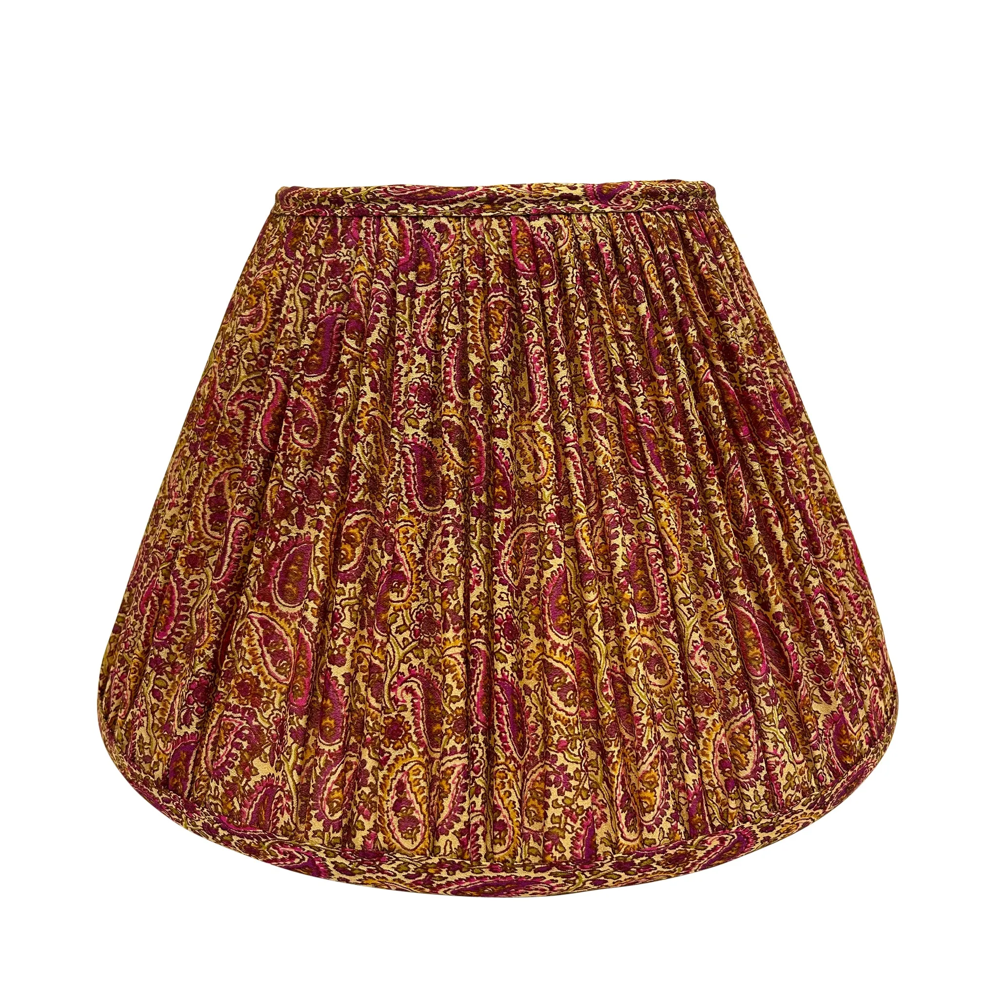 14" Silk Sari Lampshade - Sand and Fuchsia Paisley