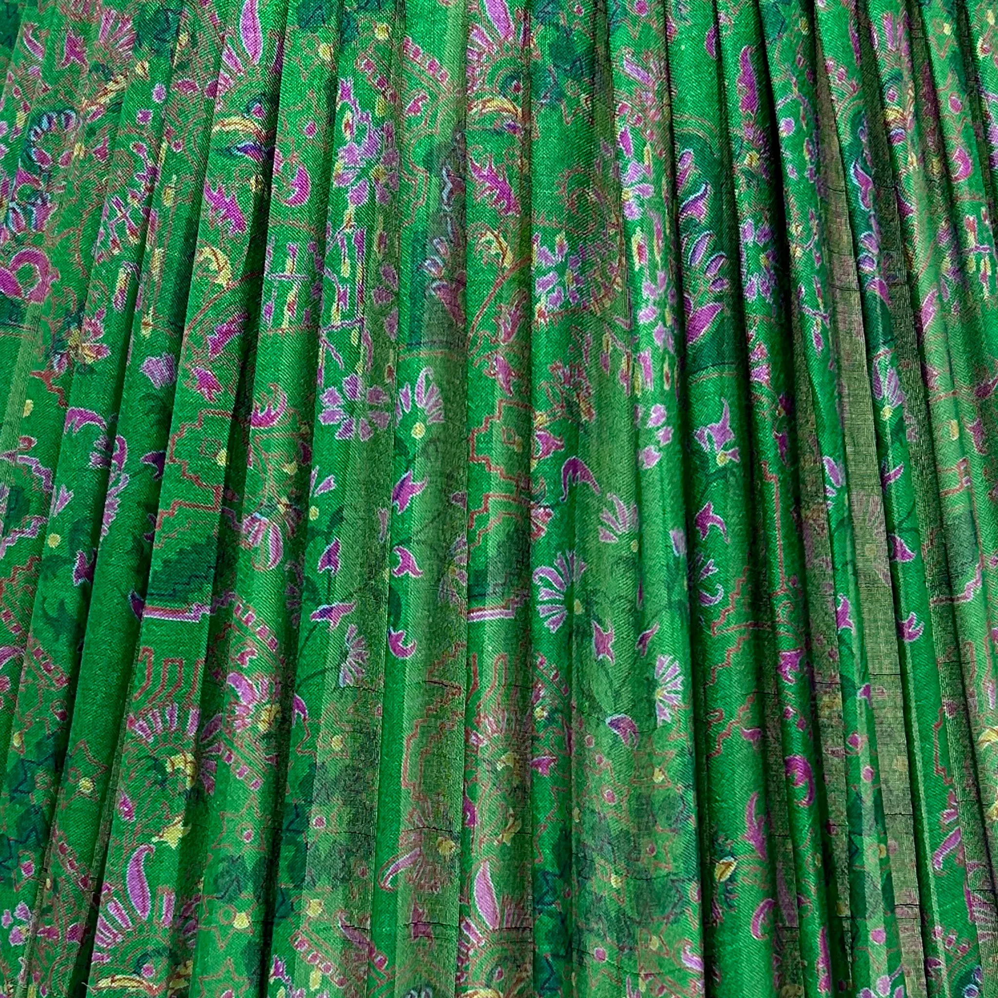 16" Silk Sari Lampshade - Emerald and Fuchsia Geometric Botanical