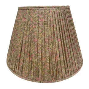 18" Silk Sari Lampshade - Olive Geometric