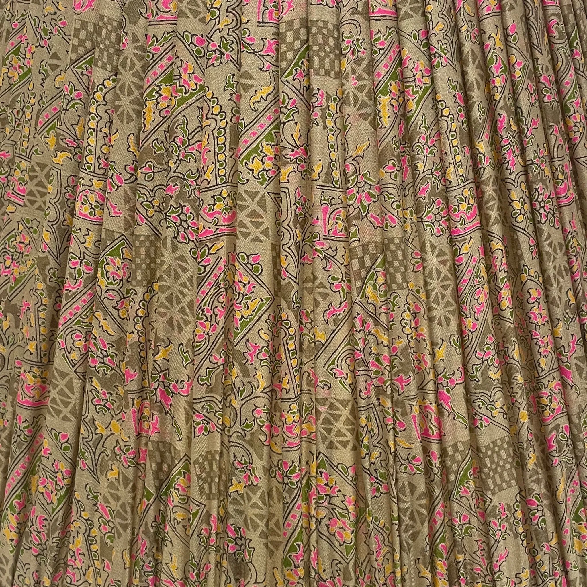 18" Silk Sari Lampshade - Olive Geometric