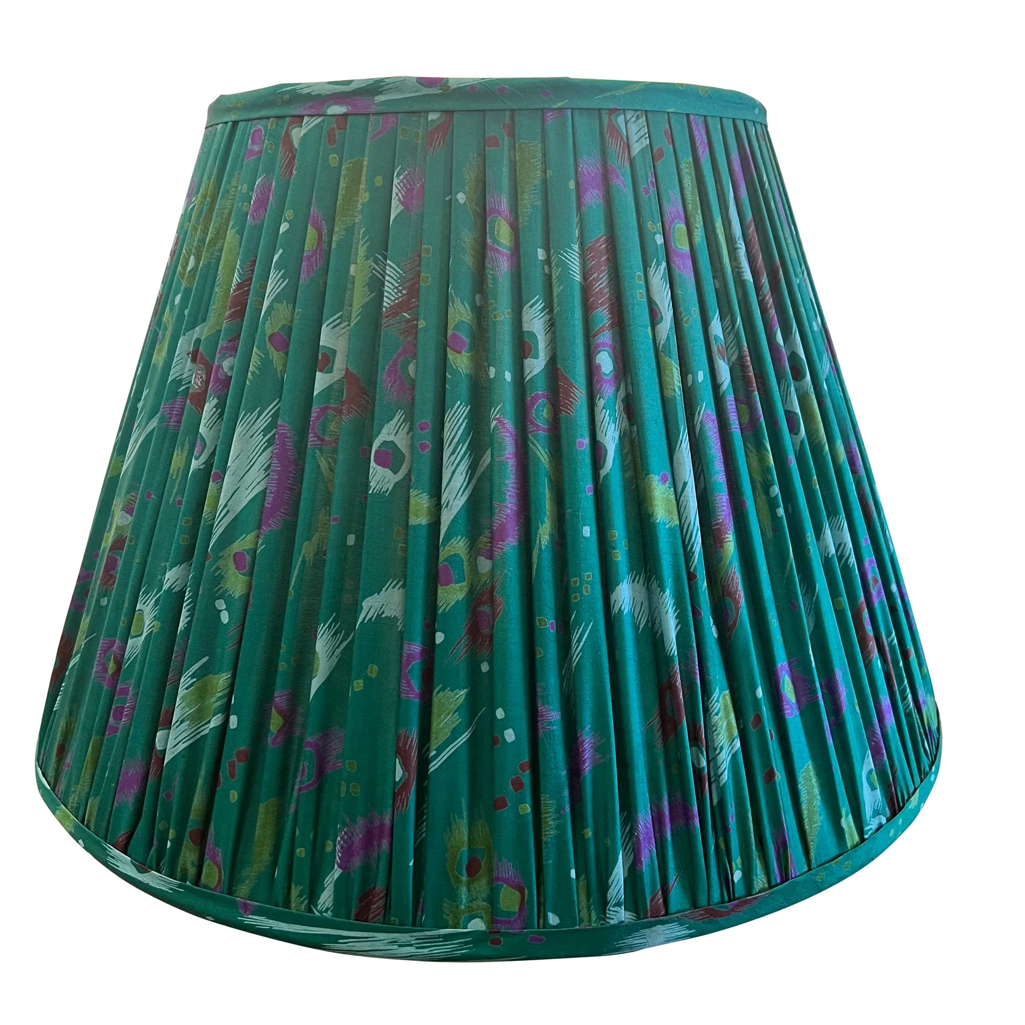 18" Silk Sari Lampshades - Purple, Green & Blue Brushstrokes on Emerald