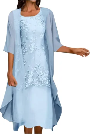 2 Pieces Mother of The Bride Dresses with Jackets Tea Length Mother of The Groom Dress Laces Appliques Evening Dress