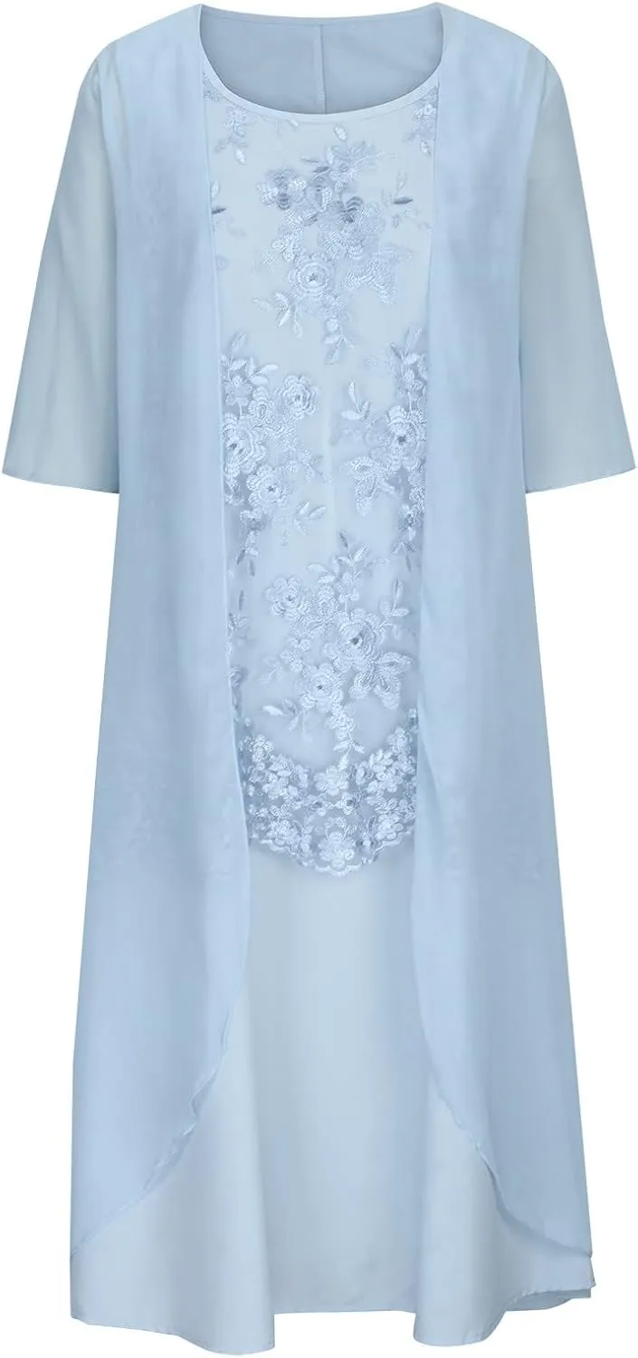 2 Pieces Mother of The Bride Dresses with Jackets Tea Length Mother of The Groom Dress Laces Appliques Evening Dress