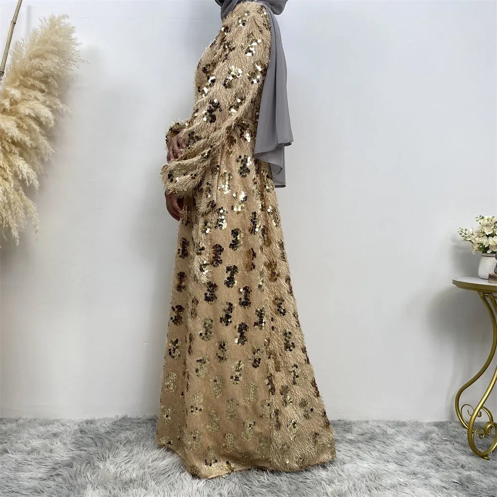 6189 sequin tassel muslim abaya dress