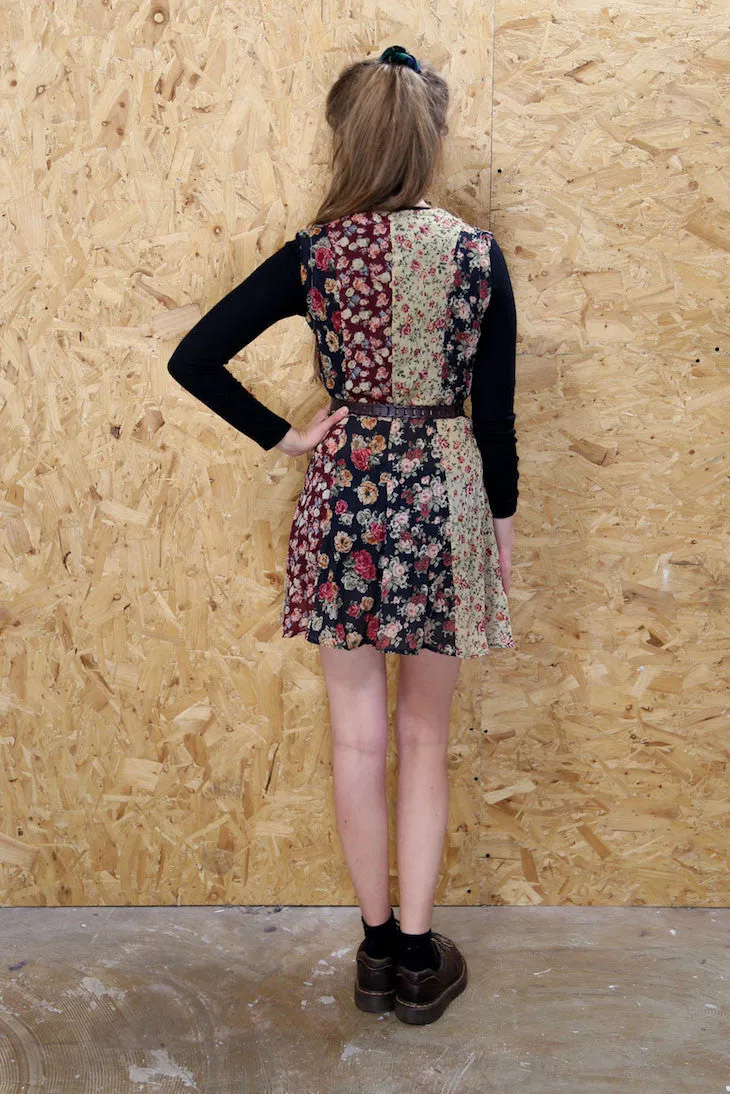 90s Patchwork Floral Shift Dress