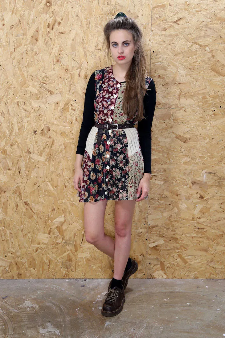 90s Patchwork Floral Shift Dress