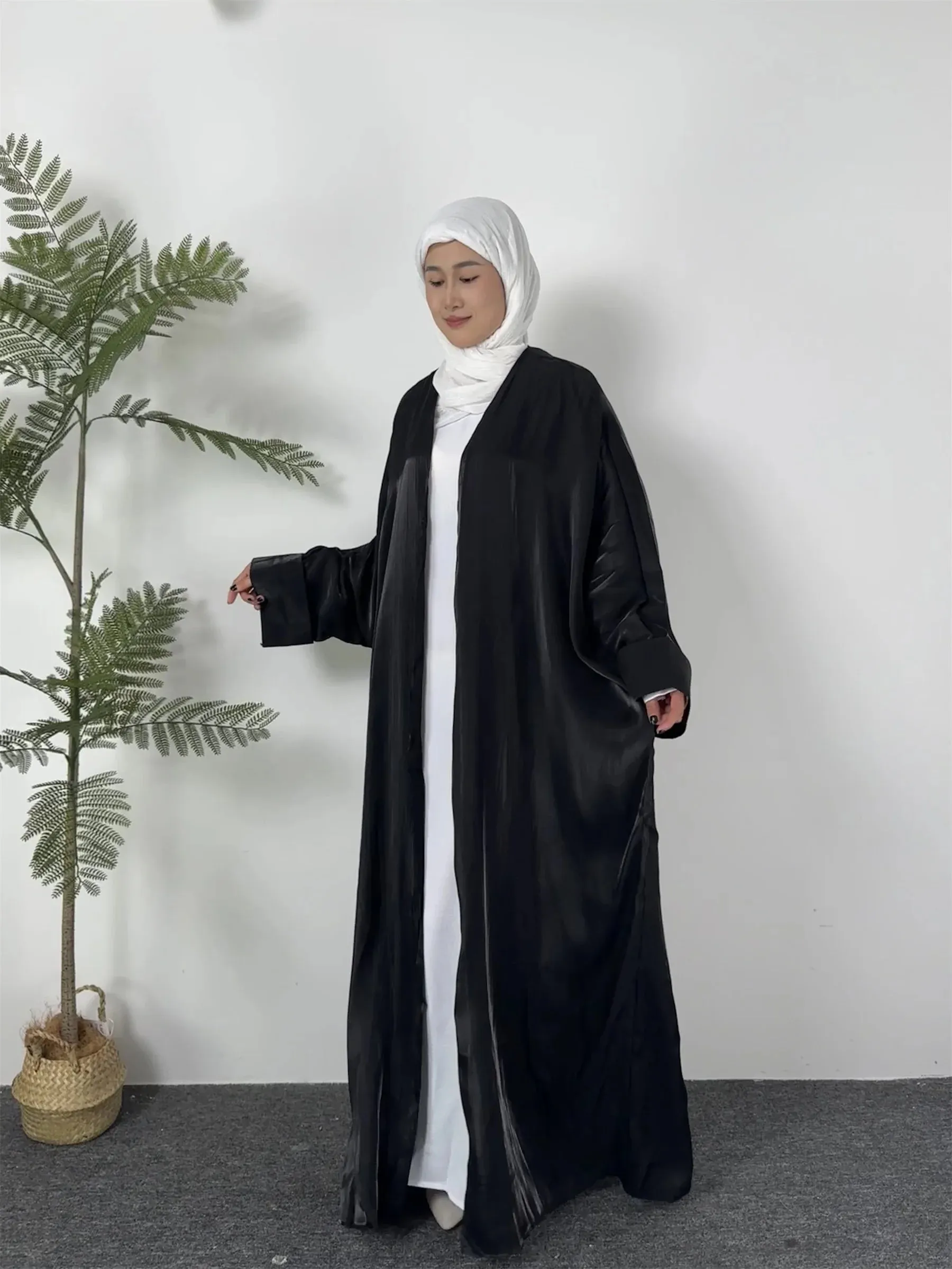 Abaya Open Front kaftan Smocking Sleeve
