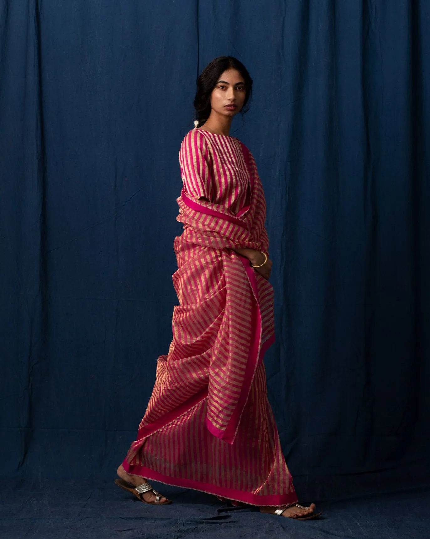 Afterglow Sari - Fuchsia & Gold