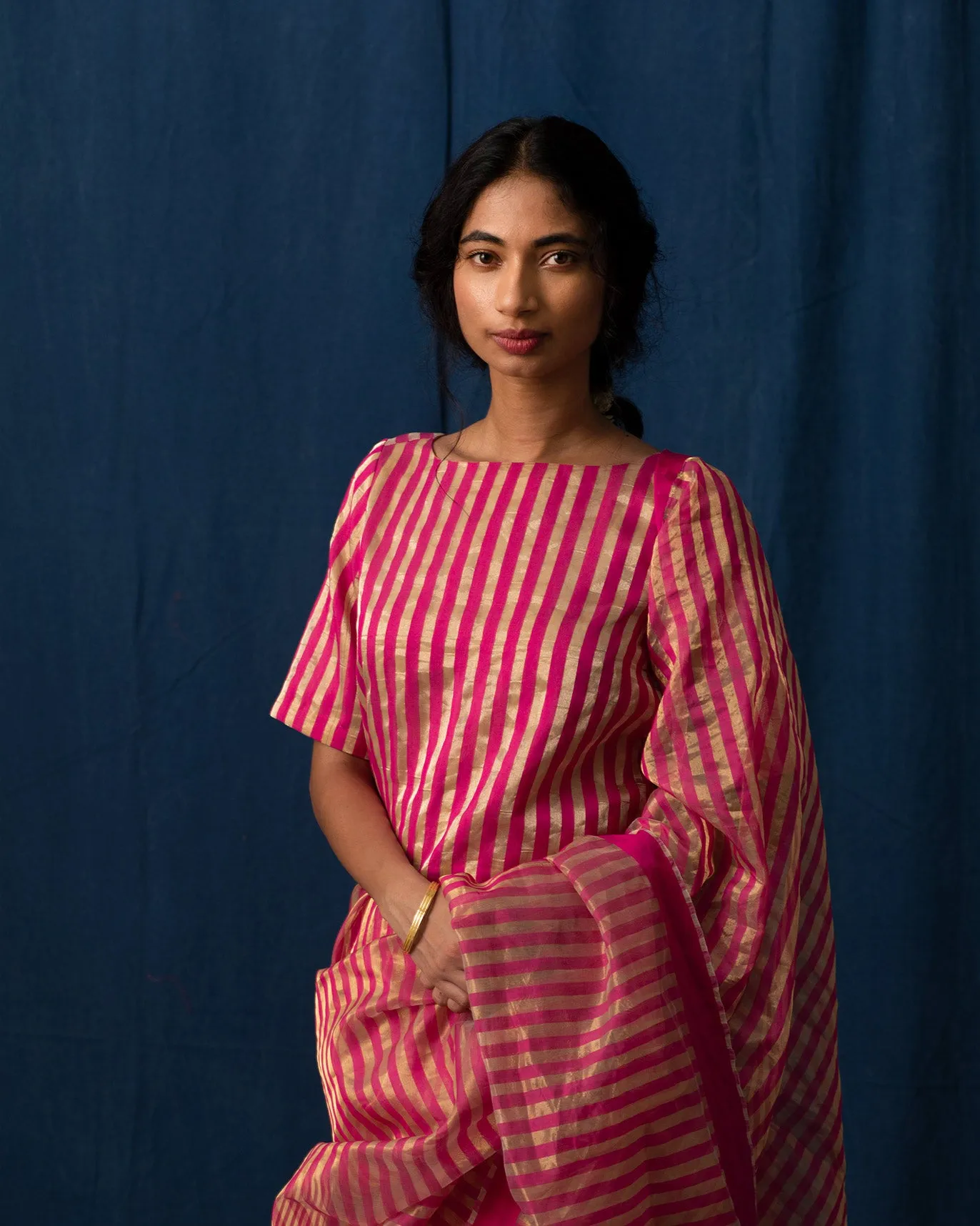 Afterglow Sari - Fuchsia & Gold