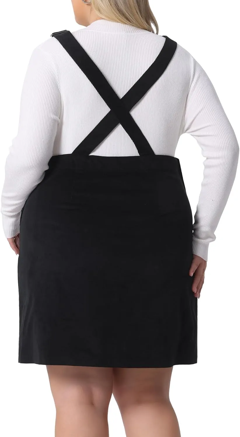 Agnes Orinda Plus Size Women's Suspender Skirt Adjustable Strap Pinafore Corduroy Overalls Dress Skirts