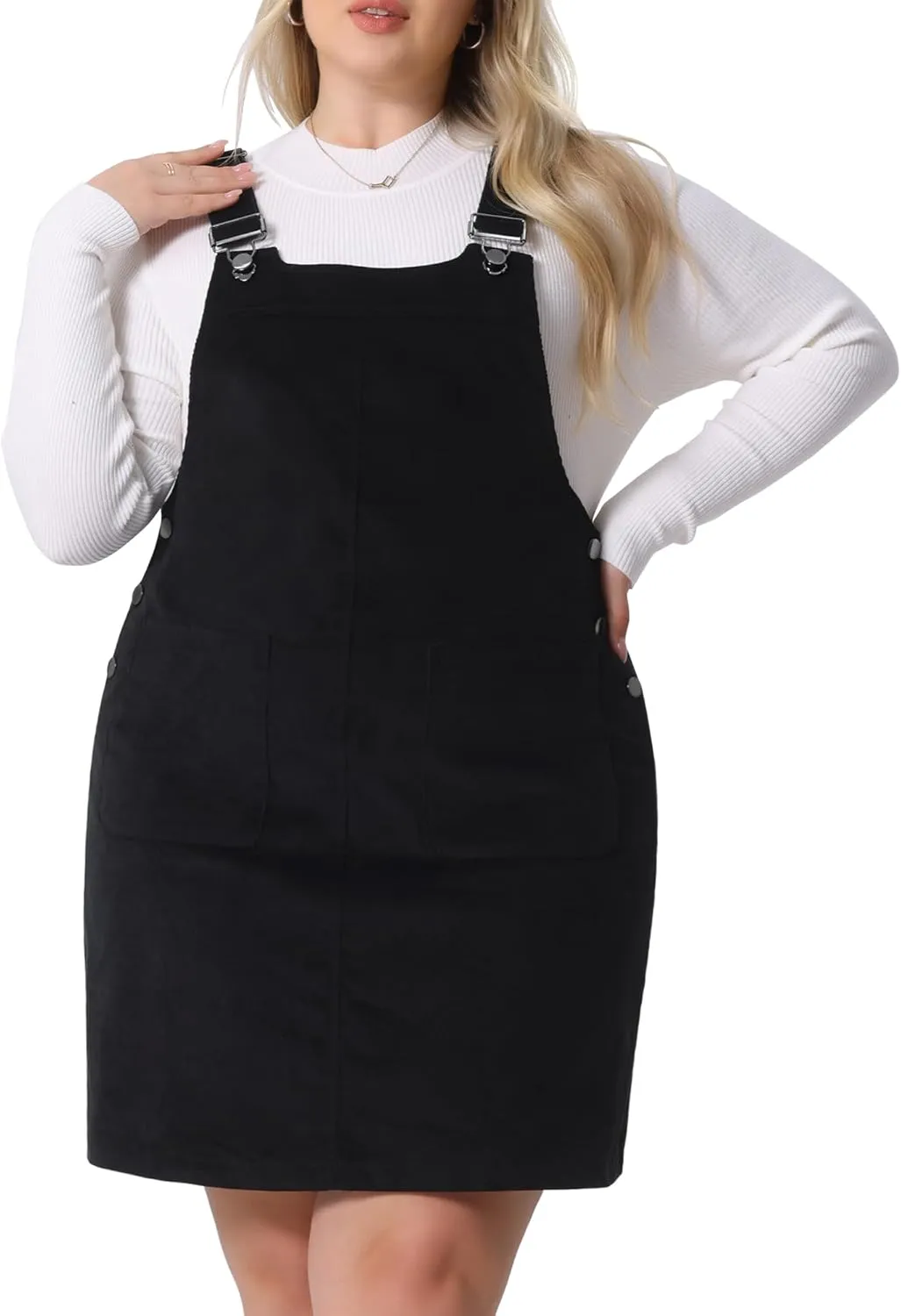 Agnes Orinda Plus Size Women's Suspender Skirt Adjustable Strap Pinafore Corduroy Overalls Dress Skirts