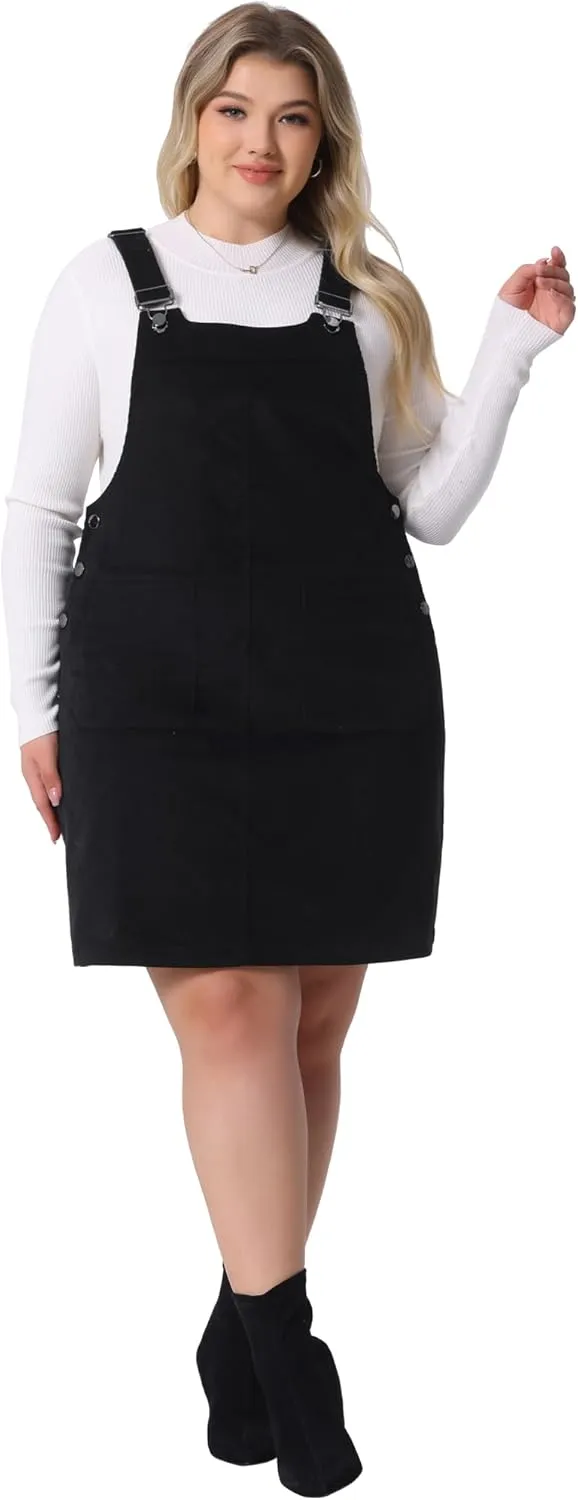 Agnes Orinda Plus Size Women's Suspender Skirt Adjustable Strap Pinafore Corduroy Overalls Dress Skirts