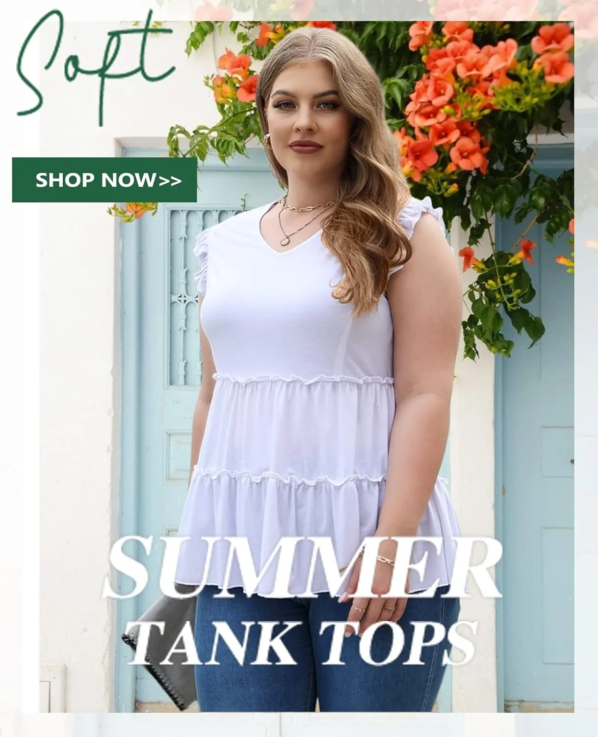 AGSEEM Womens Babydoll Tank Tops V Neck Ruffle Sleeve Pleated Peplum Shirts Summer