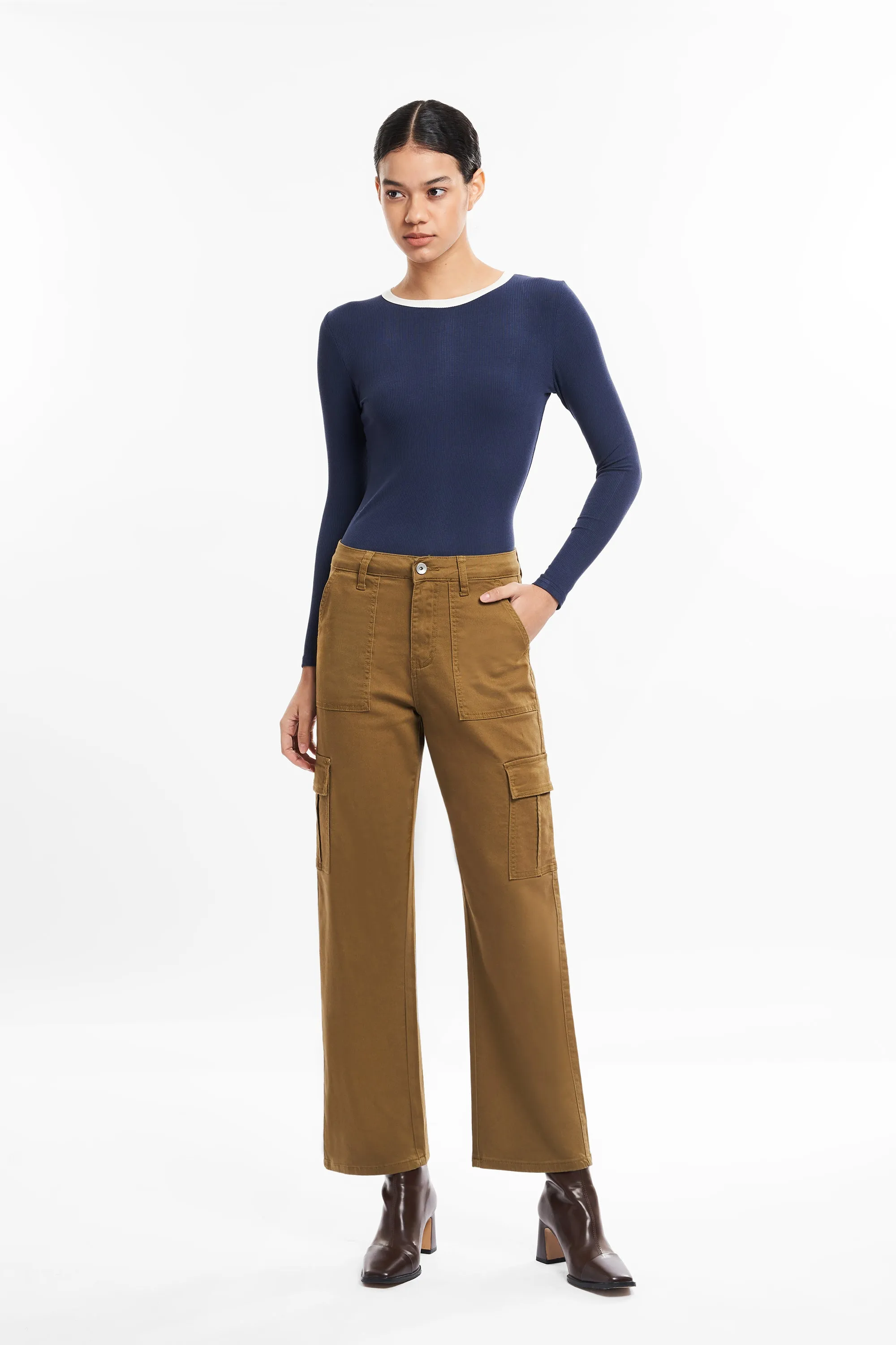 Angel Super High Rise Cargo Straight  Denim Jeans