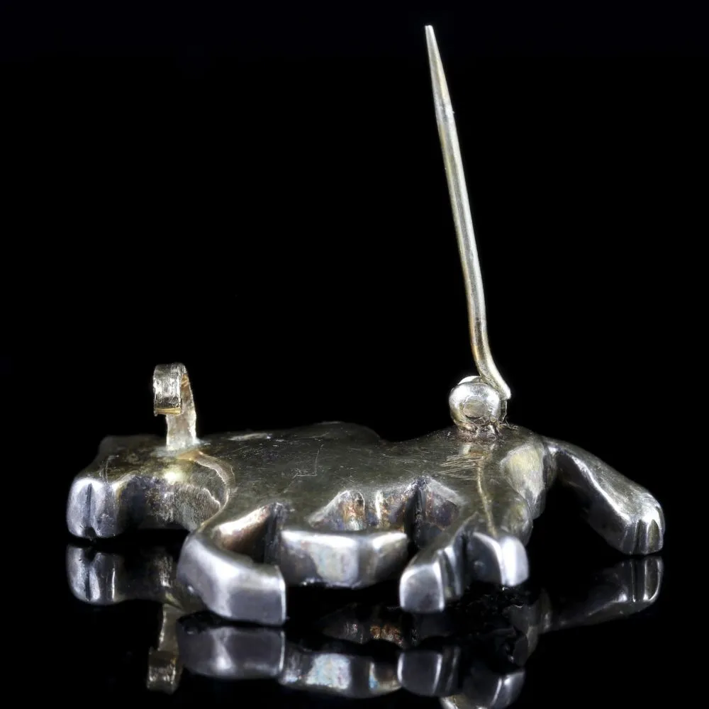 Antique Victorian Diamond Race Horse Brooch With Jockey Silver 1.35Ct Diamonds