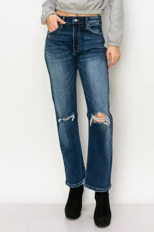 Ariel High Rise Stretch Distressed Straight