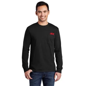 Artcraft M Sizes Unisex Long Sleeve Round Neck Black Pocket T-Shirt