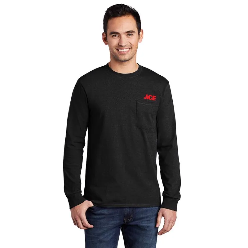 Artcraft M Sizes Unisex Long Sleeve Round Neck Black Pocket T-Shirt