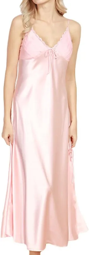 ASHER FASHION Women's Sexy Satin Long Nightgown Lace Slip Lingerie Chemise Robes