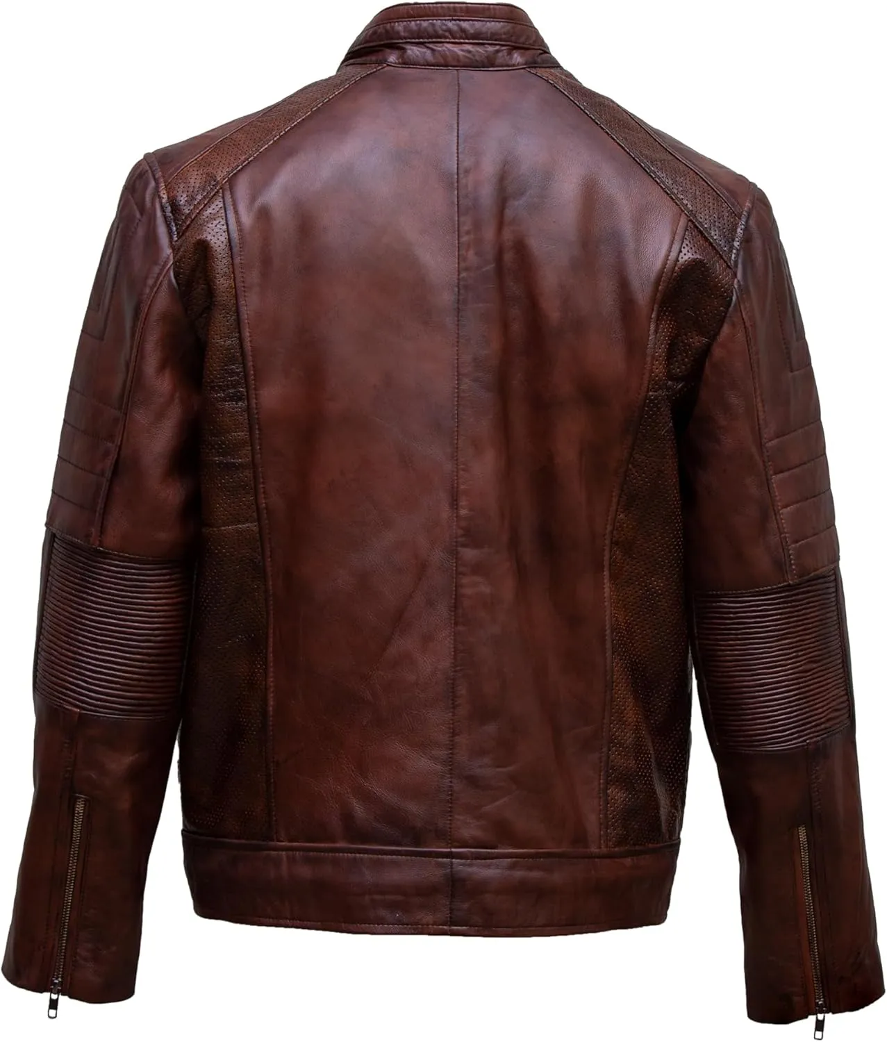 ATIKI Men's Genuine Brown leather jacket | Classic Slim Fit Leather Jacket for Men with Stand-Up Collar & Zipper Pockets