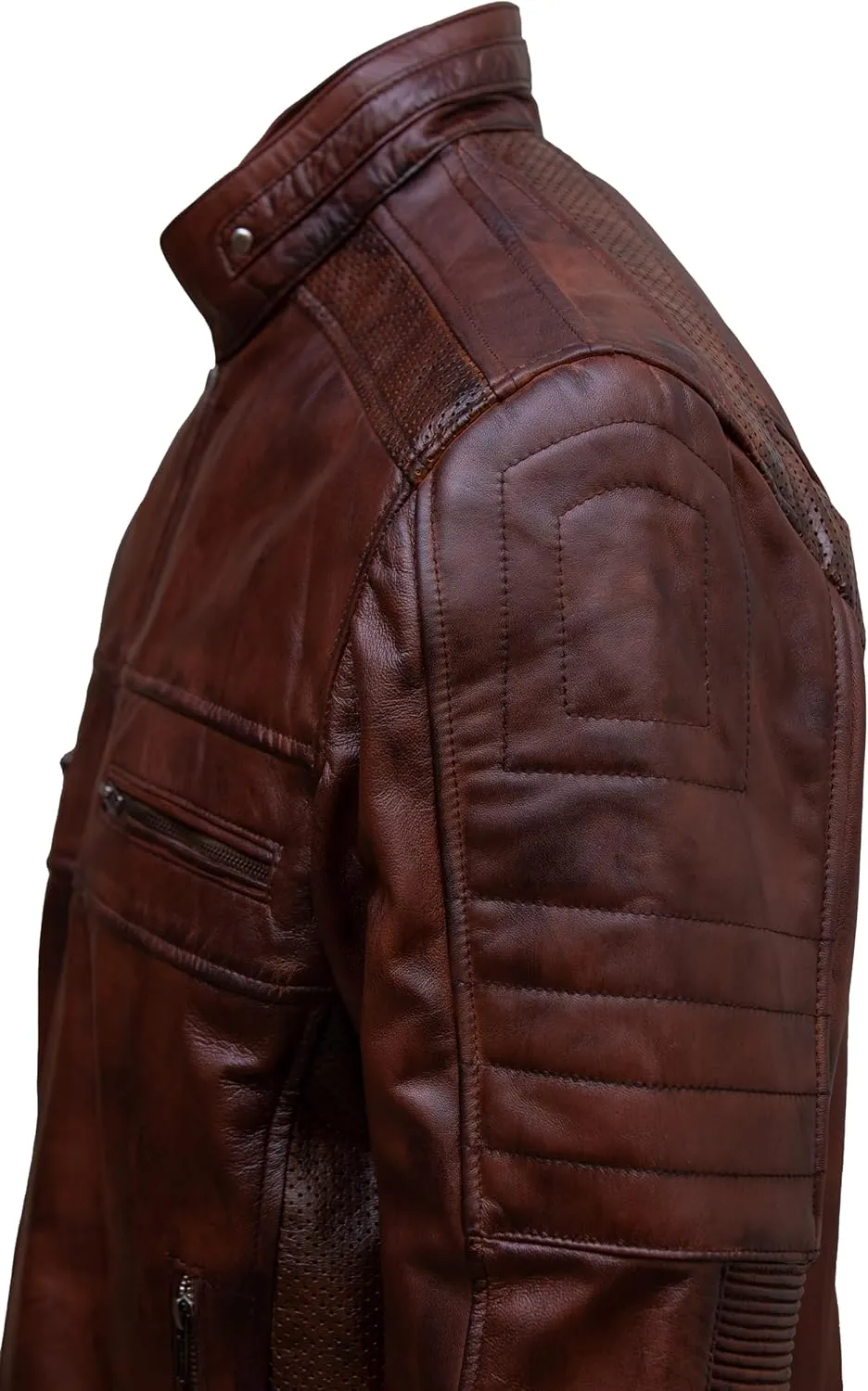 ATIKI Men's Genuine Brown leather jacket | Classic Slim Fit Leather Jacket for Men with Stand-Up Collar & Zipper Pockets