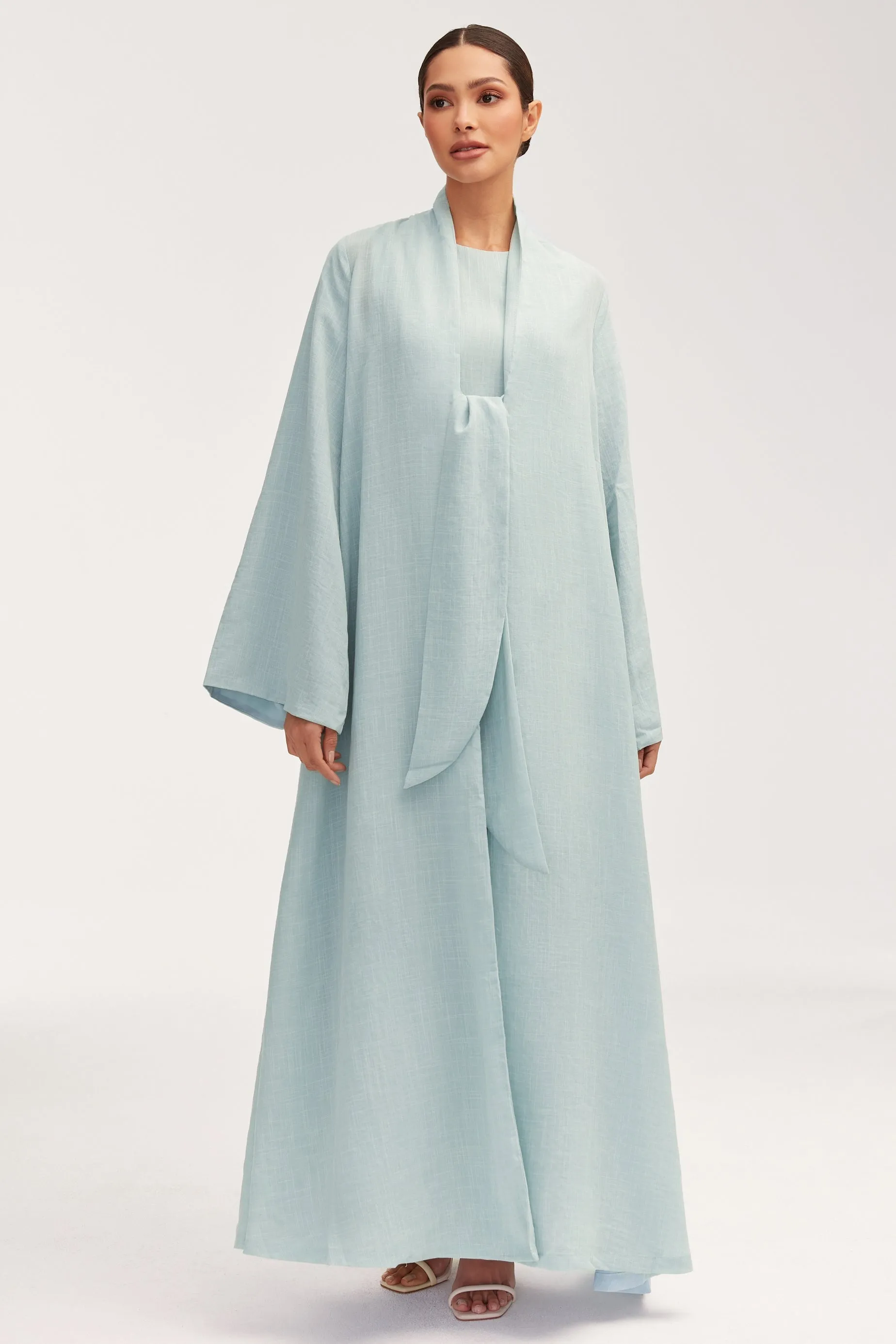 Azka Tie Front Abaya - Cucumber