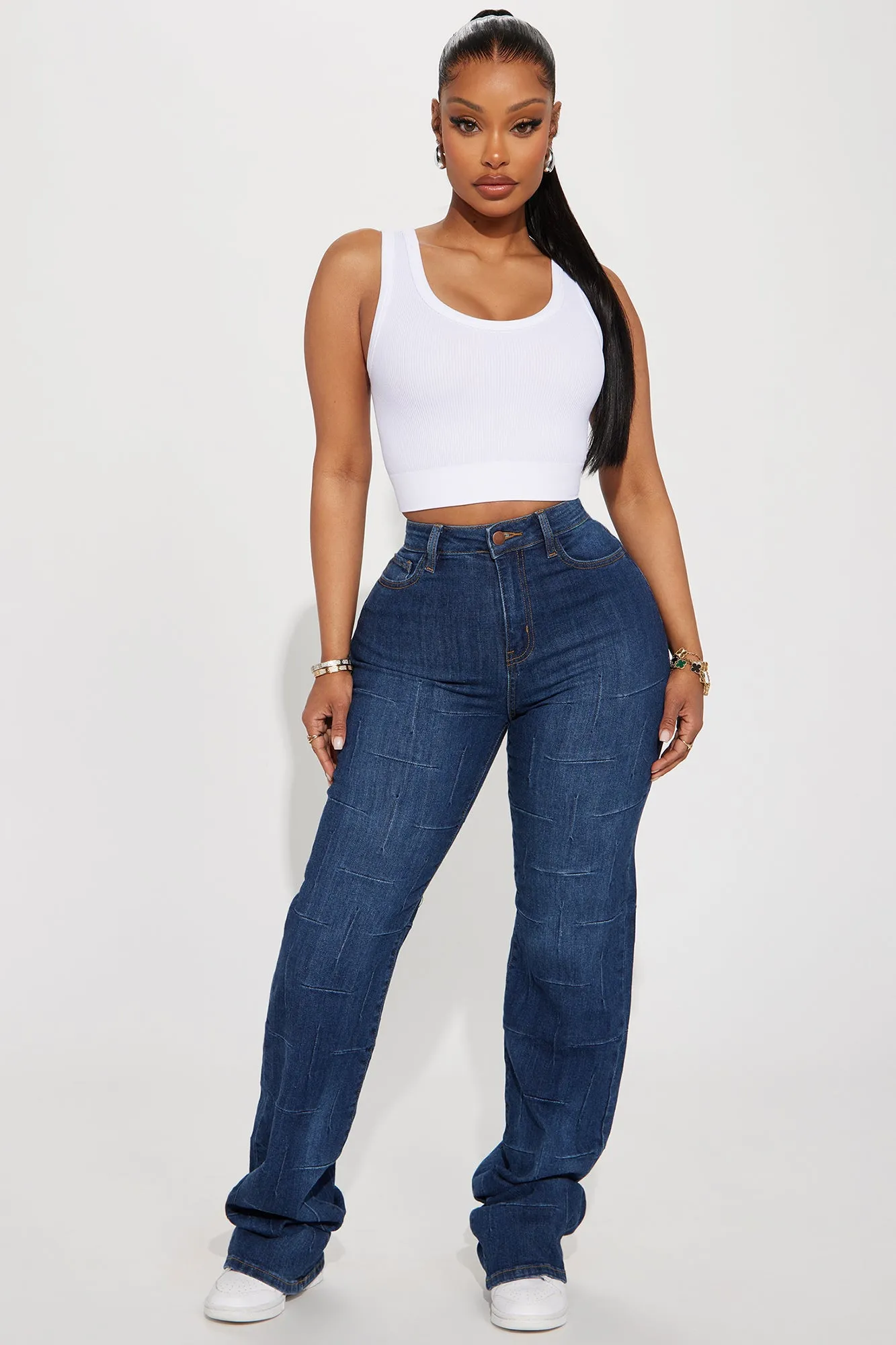 Behind The Seams Stretch Straight Leg Jeans - Dark Wash