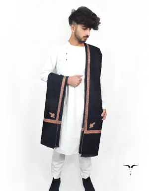 Black Pashmina Shawl With Sozni Work 5691