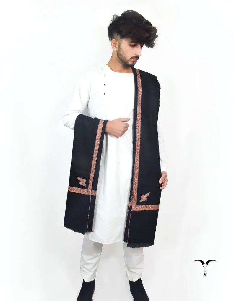 Black Pashmina Shawl With Sozni Work 5691