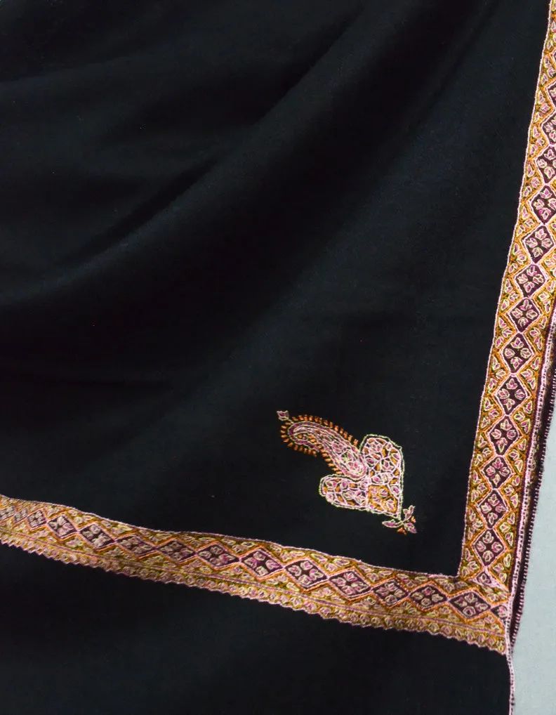Black Pashmina Shawl With Sozni Work 5691