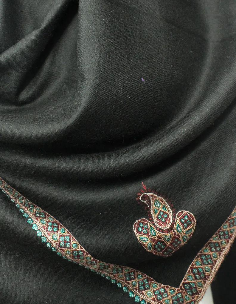 Black Pashmina Shawl With Sozni Work 5767