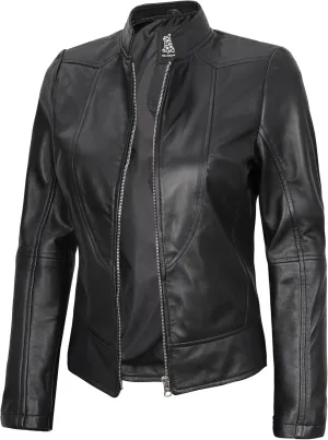 Blingsoul Leather Jacket Women - Cafe Racer Real Lambskin Womens Leather Jacket