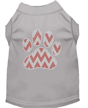 Candy Cane Chevron Paw Rhinestone Dog Shirt Grey Sm (10)