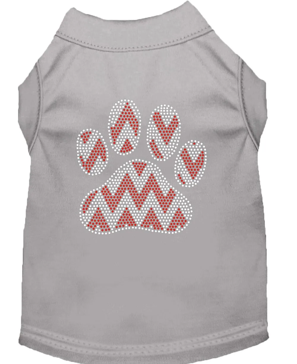Candy Cane Chevron Paw Rhinestone Dog Shirt Grey Sm (10)
