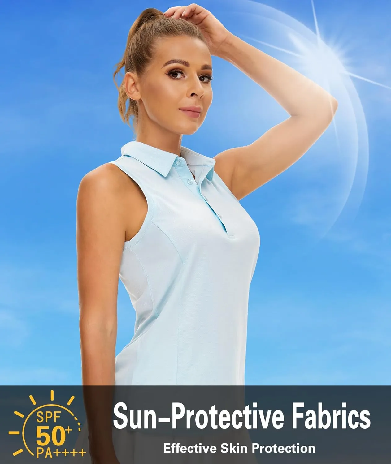 Casei Women's Sleeveless Golf Polo Shirts UPF 50  Quick Dry Collared Polo Shirts Athletic Tank Tops Shirts