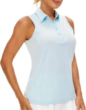Casei Women's Sleeveless Golf Polo Shirts UPF 50  Quick Dry Collared Polo Shirts Athletic Tank Tops Shirts