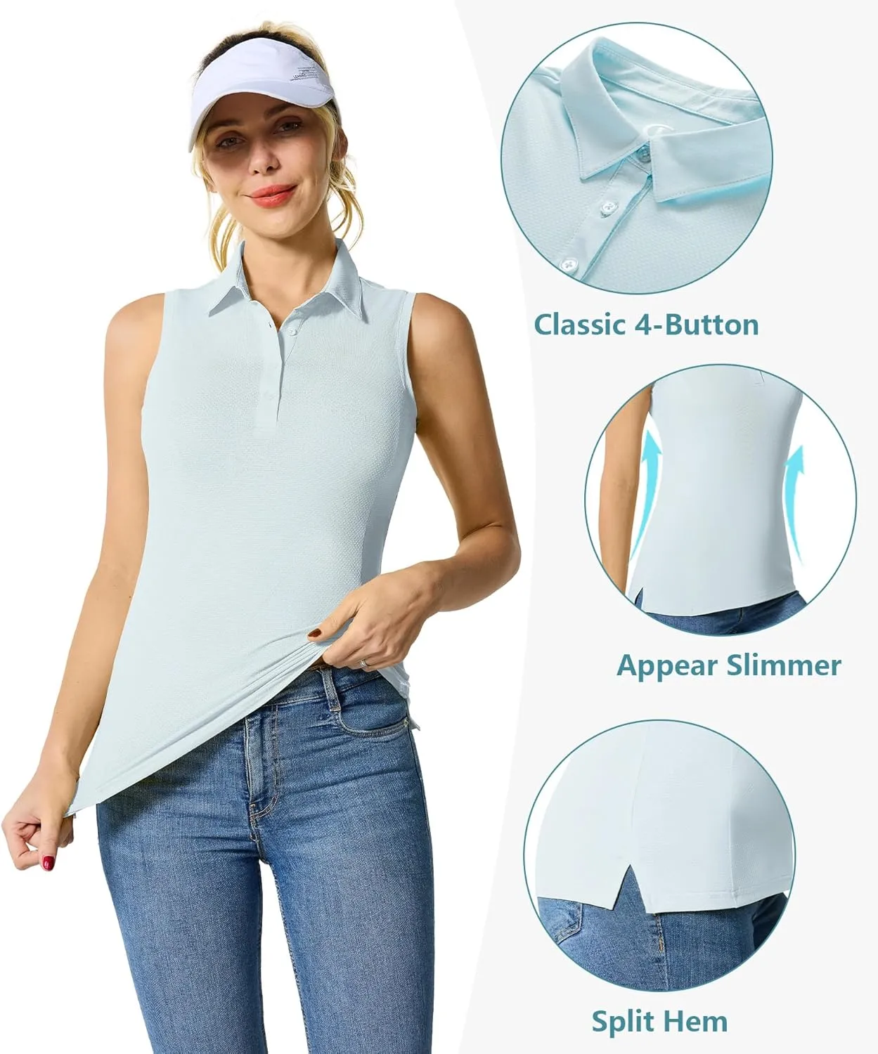Casei Women's Sleeveless Golf Polo Shirts UPF 50  Quick Dry Collared Polo Shirts Athletic Tank Tops Shirts