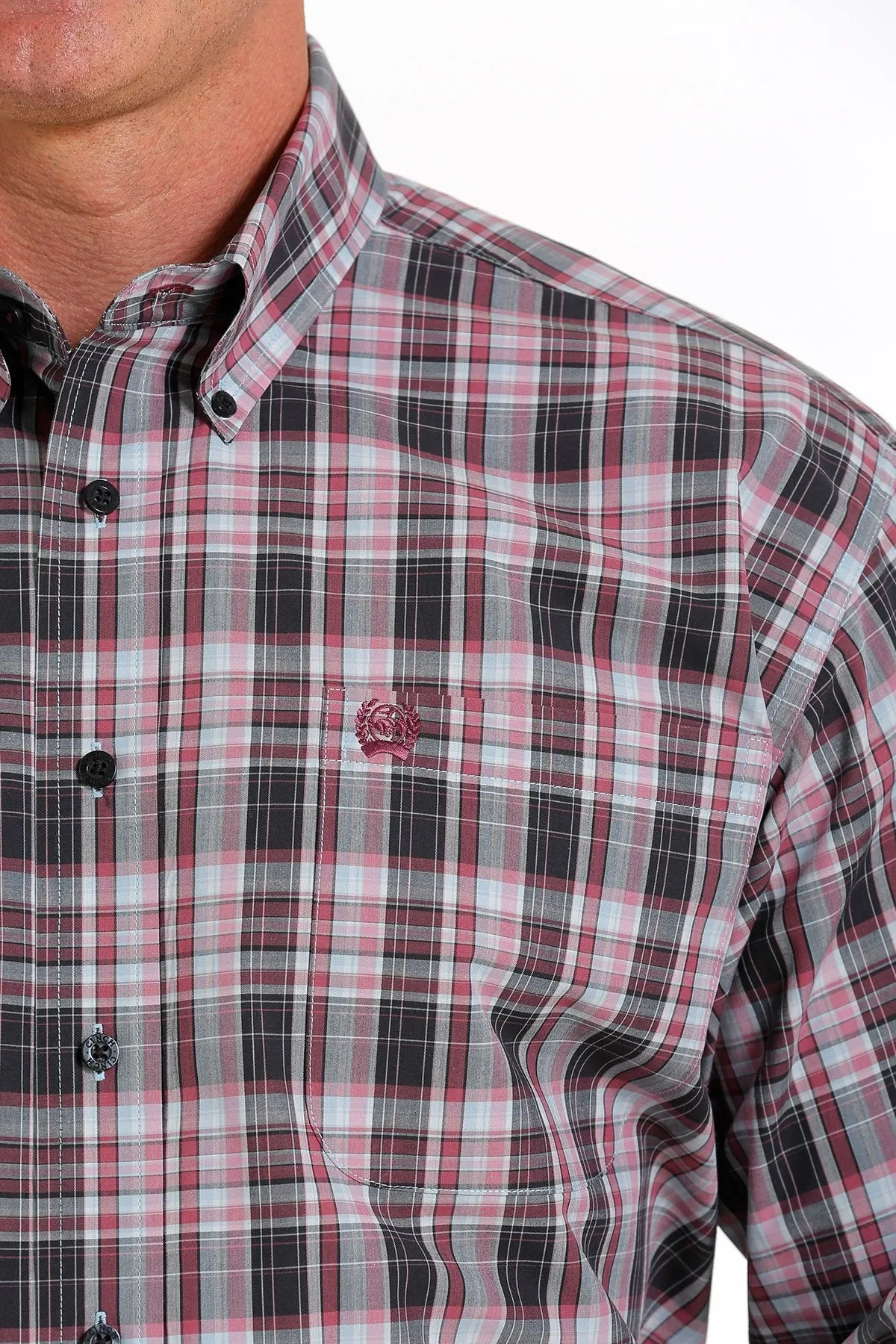 Cinch Mens Plaid Button Down Shirt - Navy/Pink/Light Blue - MTW1105598