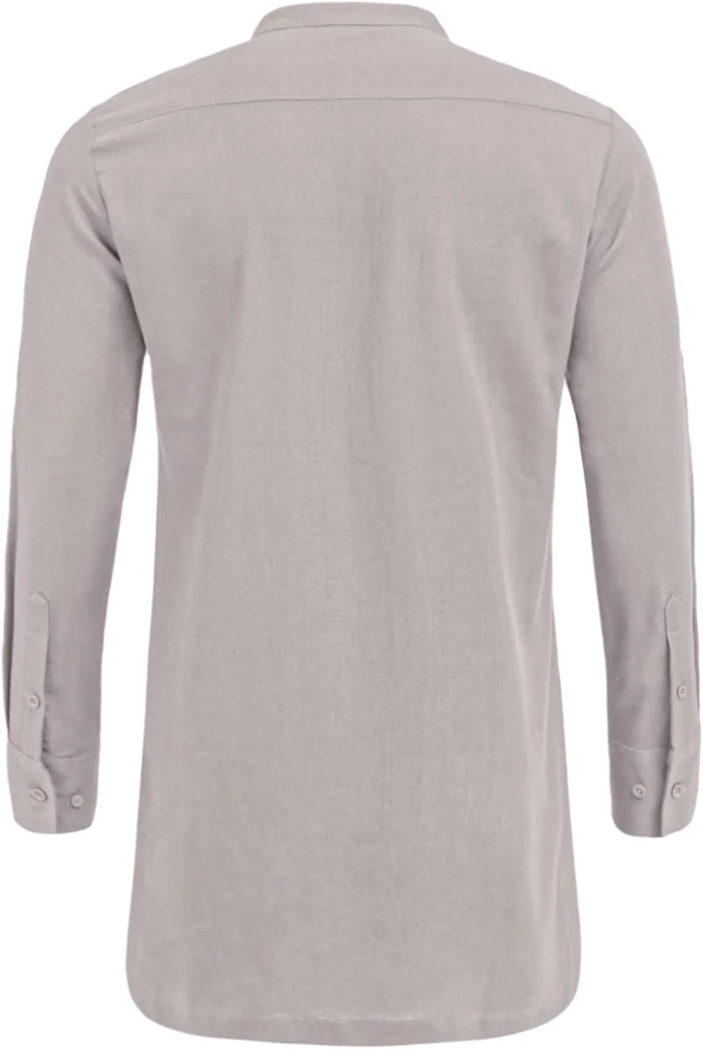 COOFANDY Men's Linen Henley Shirts Long Sleeve Collarless T-Shirts Longline Kurta Beach Shirts with Pocket