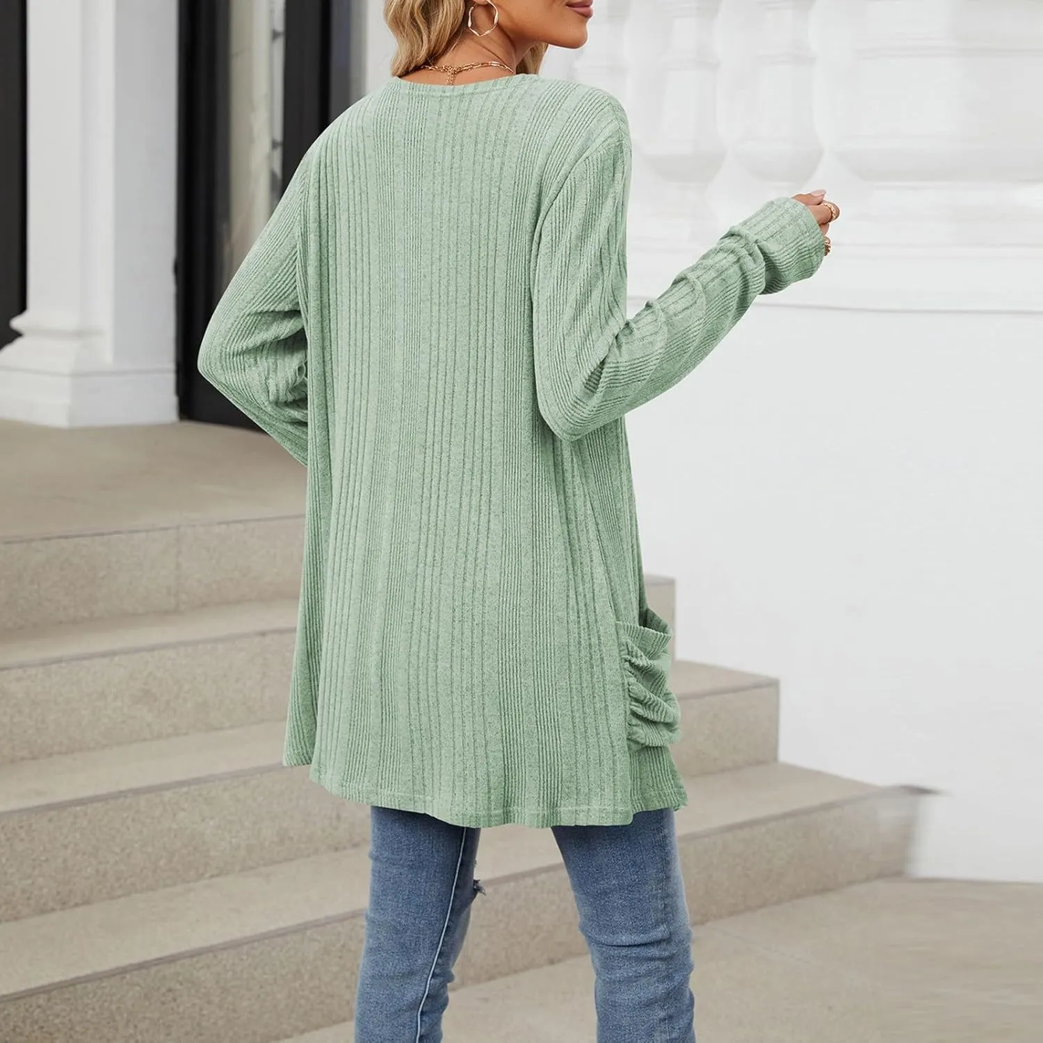 COTECRAM Women's Open Front Cardigan Sweaters with Pockets 2024 Fall Lightweight Long Sleeve Knit Long Cardigans Casual Coat