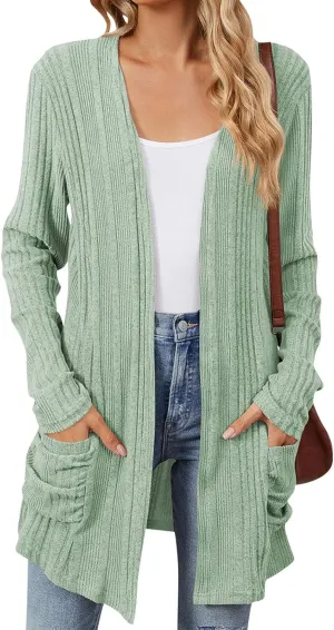COTECRAM Women's Open Front Cardigan Sweaters with Pockets 2024 Fall Lightweight Long Sleeve Knit Long Cardigans Casual Coat