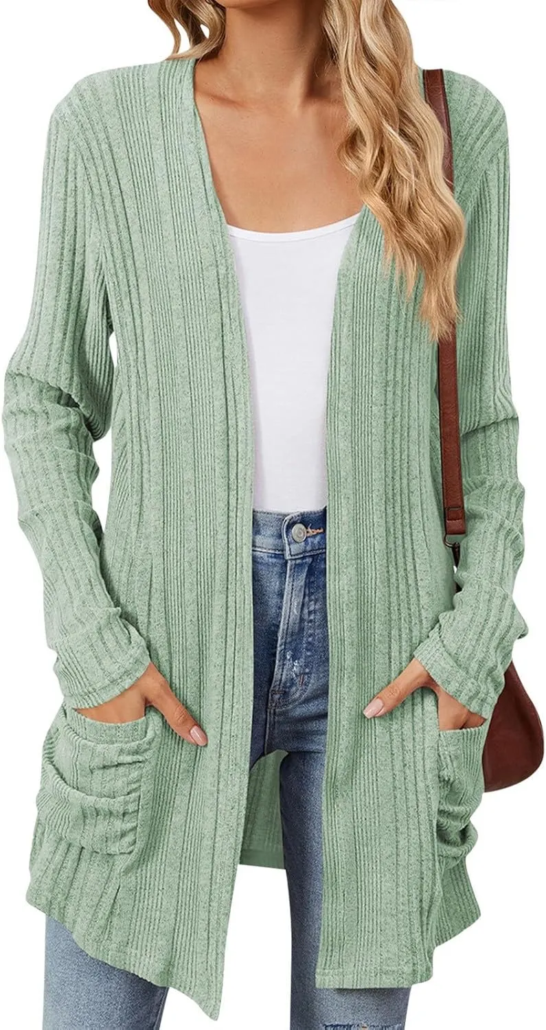 COTECRAM Women's Open Front Cardigan Sweaters with Pockets 2024 Fall Lightweight Long Sleeve Knit Long Cardigans Casual Coat