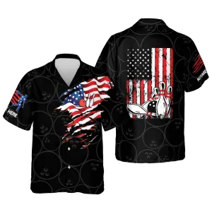 Custom Bowling Hawaiian Shirts for Men, USA Flag Patriotic Hawaiian Bowling Shirts