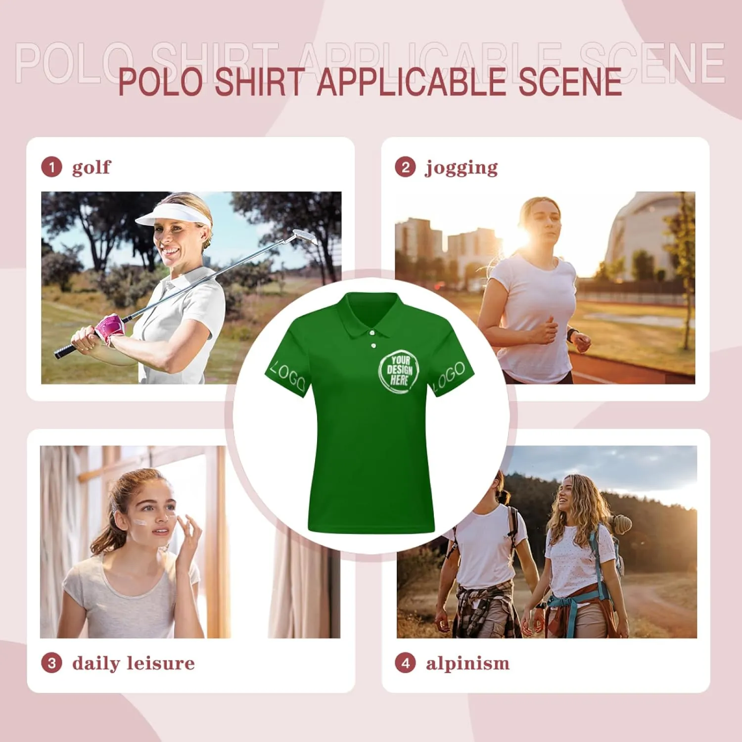 Custom Polo Shirts for Women Customize Your Text Custom Company Logo Personalized Short Sleeve for Sports Workwear
