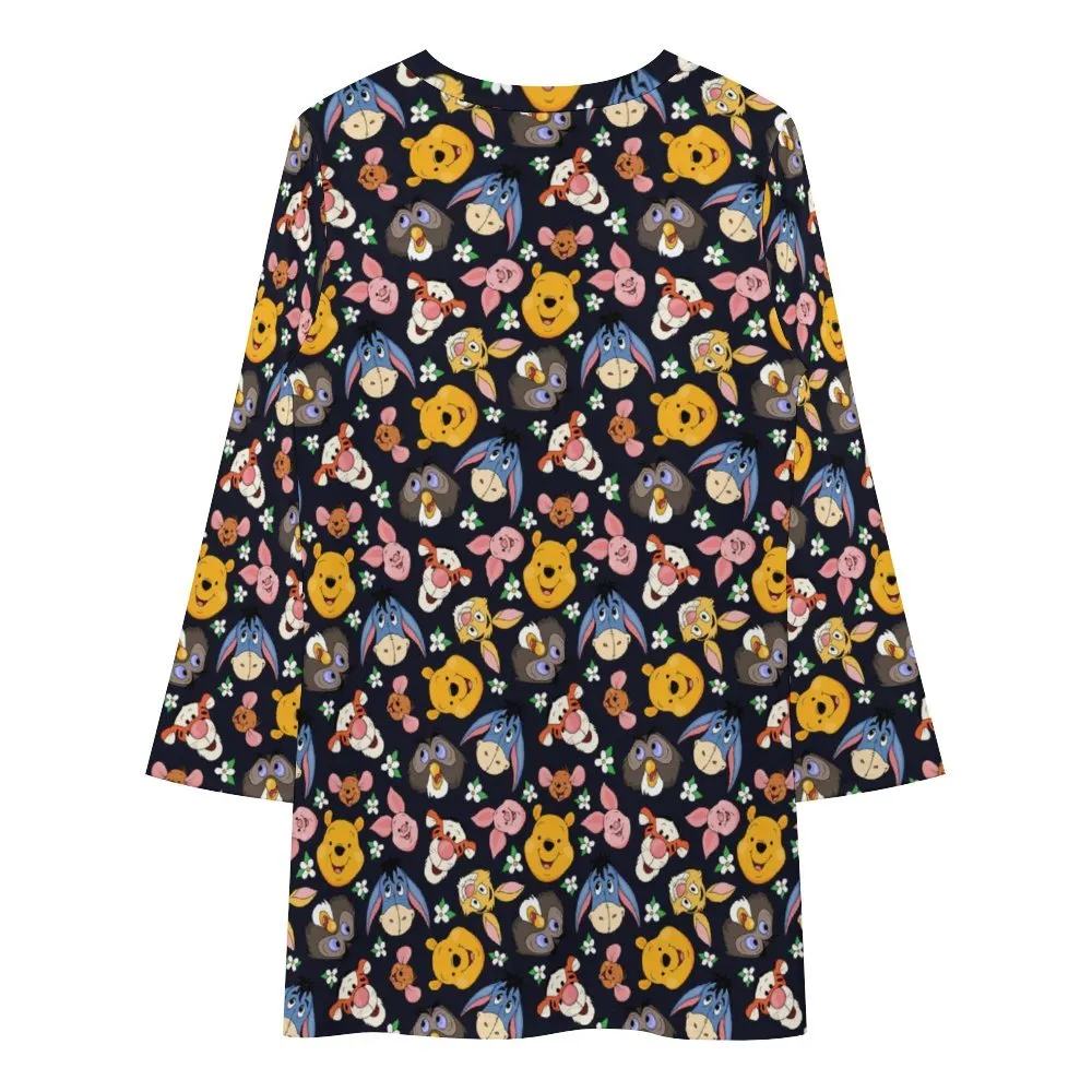 Disney Winnie The Pooh Hundred Acre Wood Friends Long Sleeve Patchwork T-shirt Dress
