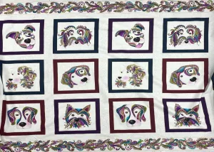 Double Border Chinese Dog PANEL - Korean Cotton