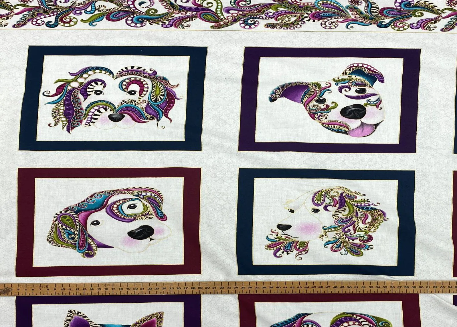 Double Border Chinese Dog PANEL - Korean Cotton