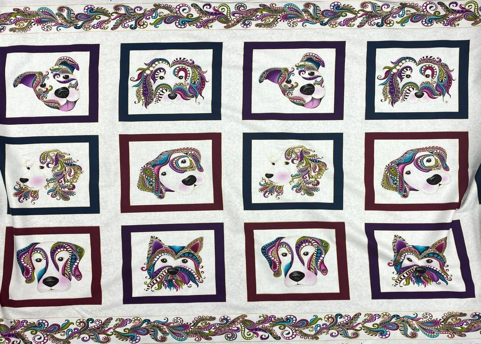 Double Border Chinese Dog PANEL - Korean Cotton