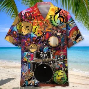 Drum Color Hawaiian Shirt, Short Sleeve Summer Vacation Beach Shirts for men
