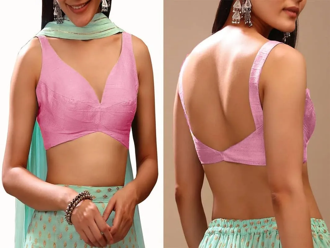 Dupion Solid Saree Readymade Blouse Sweetheart Neck Top Sleeveless Back Hook & Eye Closure Choli Sari